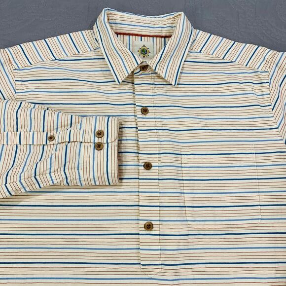 The‎ Territory Ahead Shirt Mens Large Henley Pullover Striped Cream Long Sleeve - Picture 1 of 8